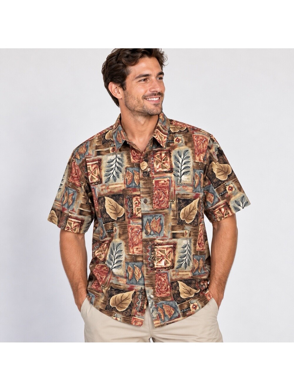Cooke Street Honolulu Hawaiian Aloha Shirt Men L Made in Hawaii Tropical Leaf